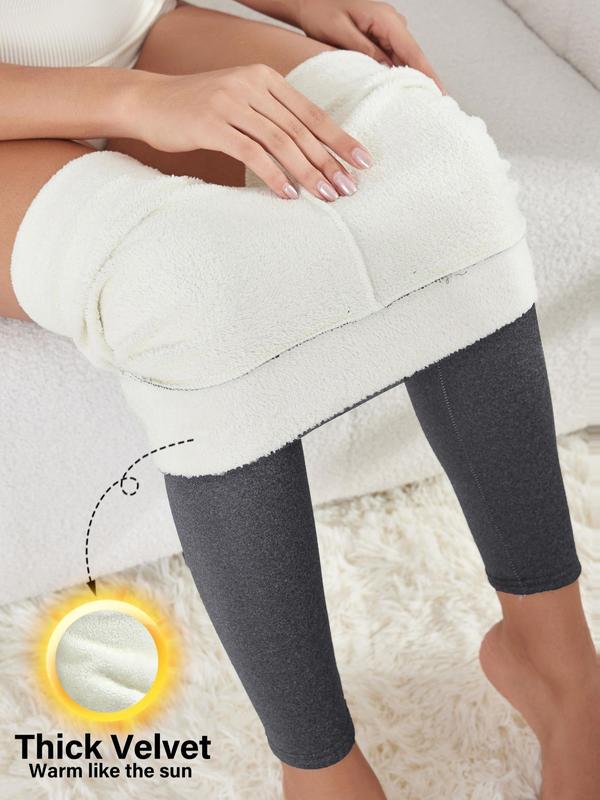 Women's Solid High Waist Thermal Lined Leggings, Casual Comfy Warm Skinny Pants for Daily Wear, Ladies Bottoms for Fall & Winter
