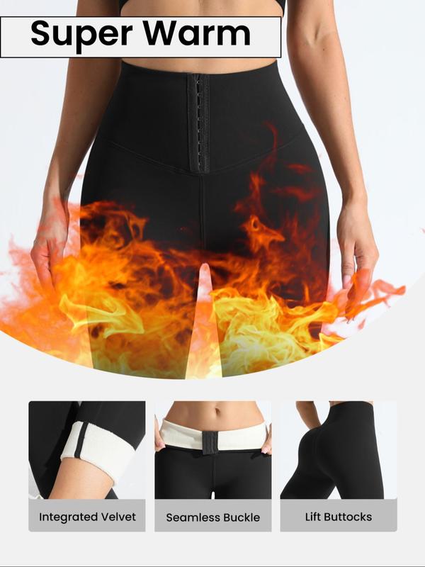 Women's Solid High Waist Thermal Lined Leggings, Casual Comfy Hook & Eye Front Warm Skinny Pants for Daily Wear, Ladies Bottoms for Fall & Winter