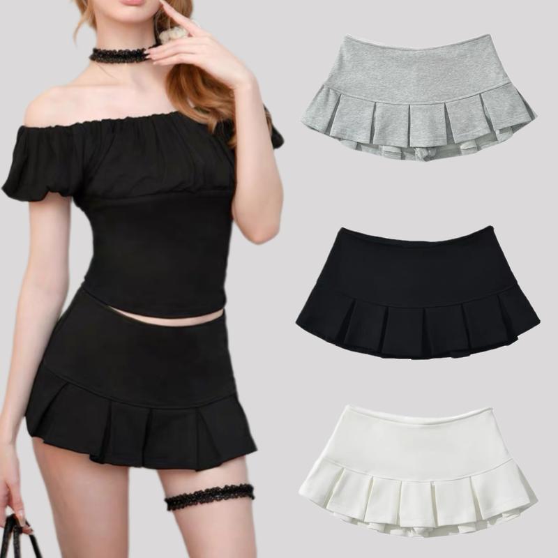 Y2K Low Waist Pleated Mini Short Skirt --Vintage Sweet A Line Skirt