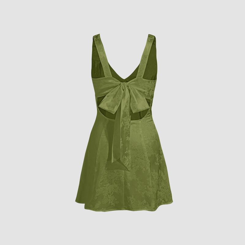 Cider [4 colors, size 2-26] Satin Floral Print Tie Back Short Dress
