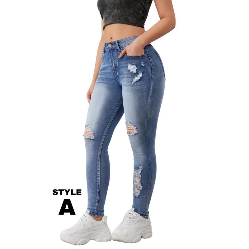Ripped Holes Skinny Jeans, High Rise, Slim Fit Stretchy Tight Jeans, Women's Denim Jeans & Clothing