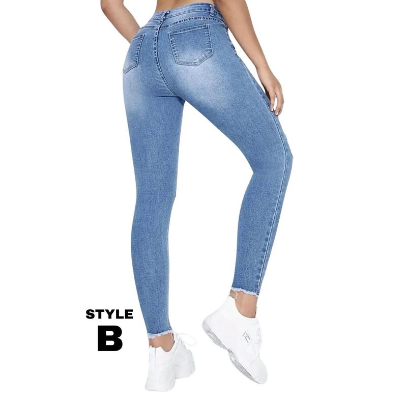 Ripped Holes Skinny Jeans, High Rise, Slim Fit Stretchy Tight Jeans, Women's Denim Jeans & Clothing