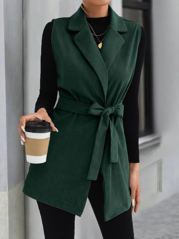 Women's Plaid Print Belted V Neck Waistcoat, Casual Fashion Comfy Gilet Coat for Daily Outdoor Wear, Women Clothes for Fall, Lady Fitted Vest Coat Womenswear, Back To School Outfit for Christmas