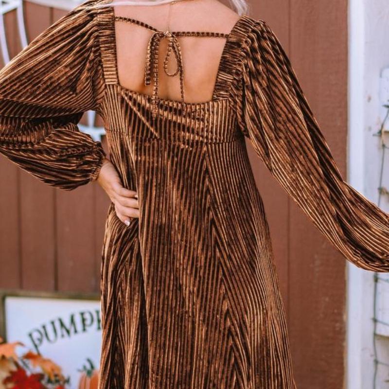 Katrina Exclusive Women's Plain Bishop Sleeve Tie Back Square Neck Dress, Elegant Long Sleeve A Line Short Dress for Party Holiday Wedding Guest, Ladies Clothes for Winter carnation  birthday stained  glass dress italian wedding  dress Formal Womenswear