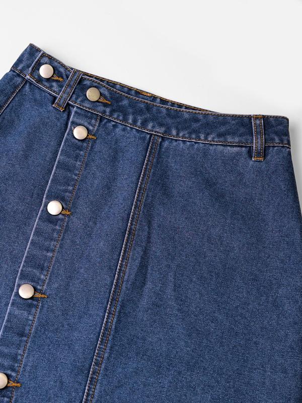 Women's Plain Button Front High Waist Denim Skirt, Fashion Casual A Line Midi Denim Skirt for Daily Outdoor Wear, Jean Skirts for Women, Denim Skirt Outfit, Ladies Bottoms for All Seasons