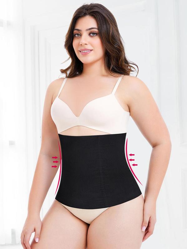 Plus Size Solid Steel Boned Waist Trainer, Breathable Seamless Waist Cincher, Women's Shapewear Belt for Tummy Control