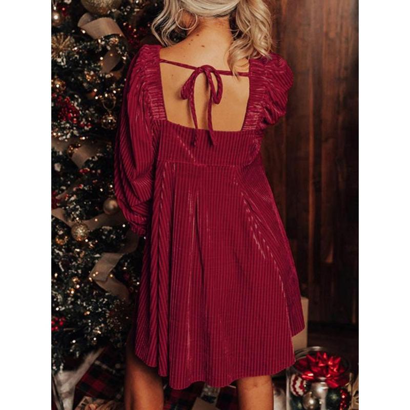 Katrina Exclusive Women's Plain Bishop Sleeve Tie Back Square Neck Dress, Elegant Long Sleeve A Line Short Dress for Party Holiday Wedding Guest, Ladies Clothes for Winter carnation  birthday stained  glass dress italian wedding  dress Formal Womenswear