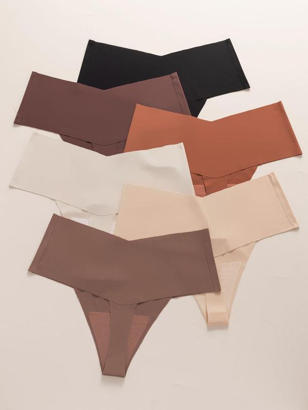 Women's Solid High Waist Thong, Soft Comfy Breathable Seamless Panty for Daily Wear, Underwear for All Seasons