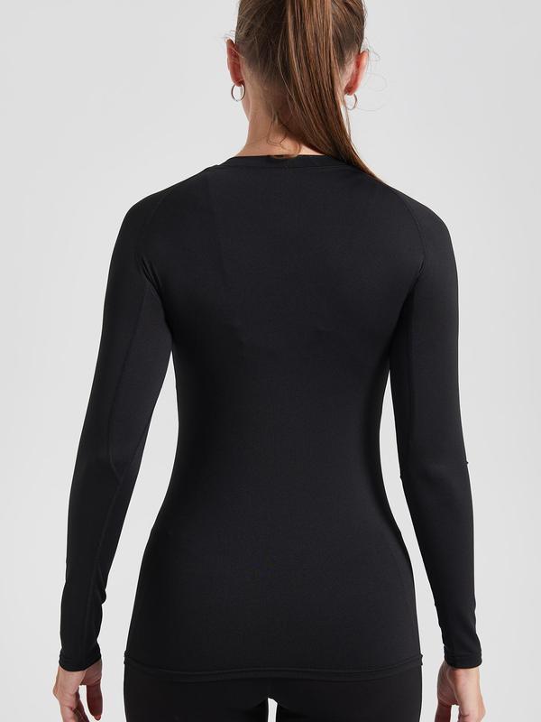 Women's Solid Long Sleeve Thermal Underwear, Casual Comfy Base Layer Top for Winter, Ladies Thermal Tee for Indoor Outdoor Wear