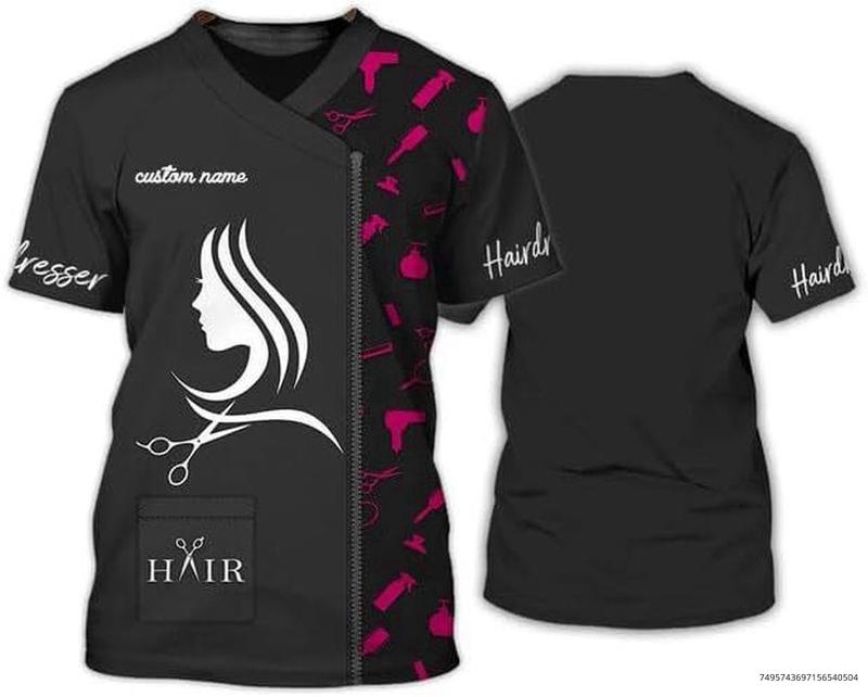 Personalized Barber Shop Women's TShirt Hairdresser Uniform Barber Shop Shirt 8