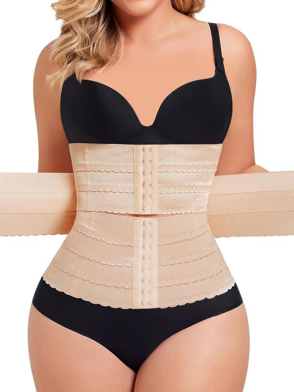 Women's Solid 3-sectional Hook & Eye Waist Trainer, High Stretch Tummy Control Corset for Daily Wear, Women Sexy Shapewear Clothes, Fall Wear 2024, 90s Clothes, Girdle