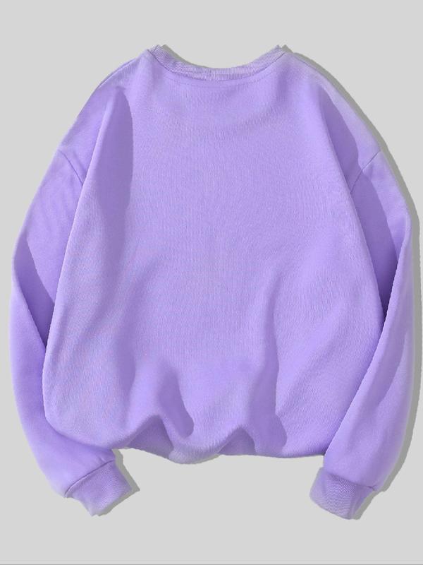 Women's Smile Face Print Crew Neck Sweatshirt, Casual Long Sleeve Pullover for Fall & Winter, Women's Clothes for Daily Wear