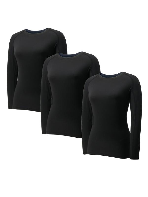Women's Solid Long Sleeve Thermal Underwear, Casual Comfy Base Layer Top for Winter, Ladies Thermal Tee for Indoor Outdoor Wear