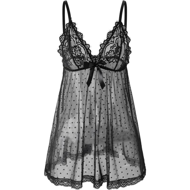 Sexy lingerie Lace Babydoll Chemise, Black, Women's Sleepwear S-5XL