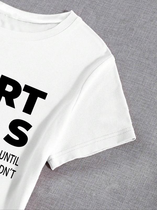 Women's Letter Print Round Neck Tee, Fashion Casual Crew Neck Short Sleeve T-shirt for Daily Holiday Vacation Outdoor Wear, Ladies Clothes for Summer