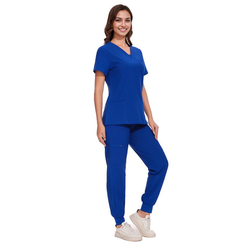 CozyFit Scrubs for Women Set - V-Neck Top & Cargo Pants with 10 Pockets Women's V-Neck