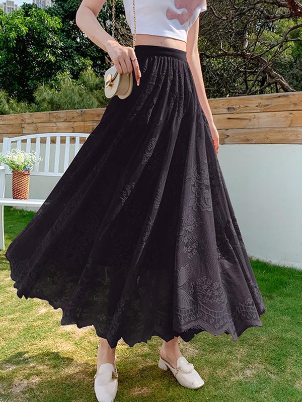 Women's Butterfly & Floral Lace Sheer A Line Skirt, Elegant Fashion Casual Long Skirt for Daily Wear Vacation Holiday, Ladies Bottoms for All Seasons, Vintage Clothing