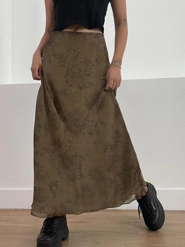 Women's Floral Print Zipper A Line Skirt, Summer Clothes Women, Casual Vintage Fashionable Long Skirt for Daily Wear, Women's Bottoms for Summer
