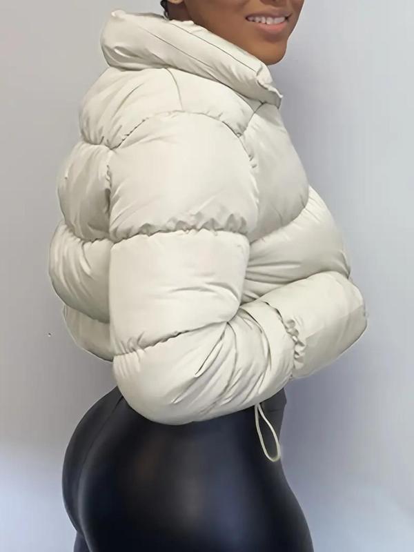 Women's Solid Zip Up Drawstring Pocket Winter Coat, Casual Long Sleeve Thermal Outerwear for Fall & Winter, Women's Clothing for Daily Wear