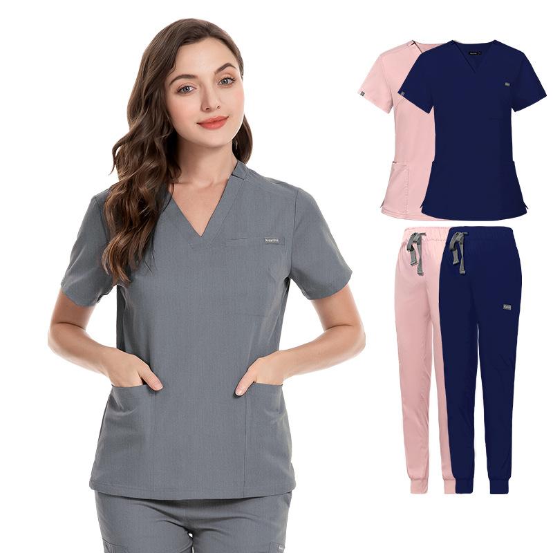 Elastic surgical gown wholesale V-neck short-sleeved hospital nurse suit female Korean version wash clothes male spot