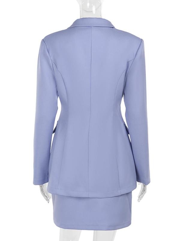 Women's Solid Button Front Blazer & Zipper Short Skirt Two-Piece Set, Elegant Lapel Neck Long Sleeve Outerwear & Zipper Design Skirt for Work Office Business, Ladies Spring & Fall Clothes