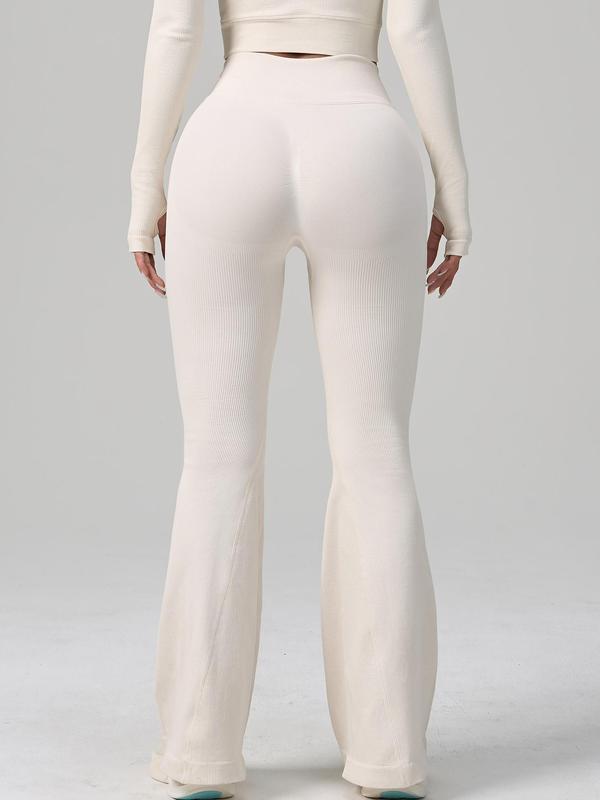 Women's Solid Wrap Overlap Waist Lounge Pants, Casual Comfy High Stretch Bell Bottom Trousers for Daily Wear, Ladies Sleepwear for All Seasons