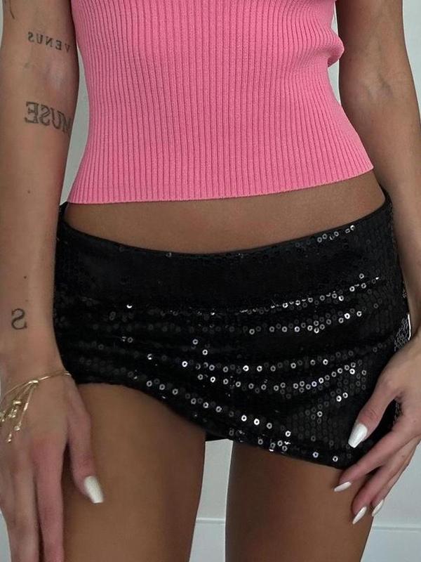 Women's Glitter Sequins Drop Waist Mini Skirt, Y2K Fashion Casual Bodycon Skirt for Party Club Dating, Ladies Fall & Winter Bottoms