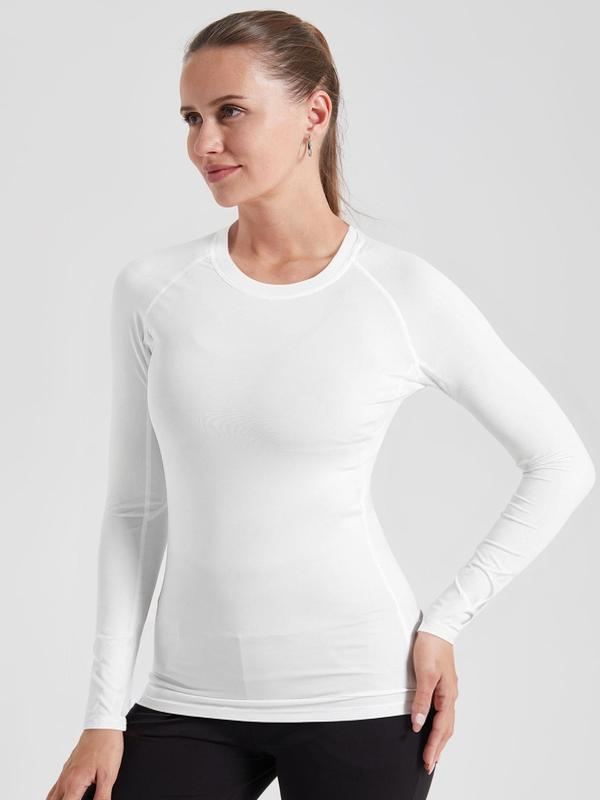 Women's Solid Long Sleeve Thermal Underwear, Casual Comfy Base Layer Top for Winter, Ladies Thermal Tee for Indoor Outdoor Wear