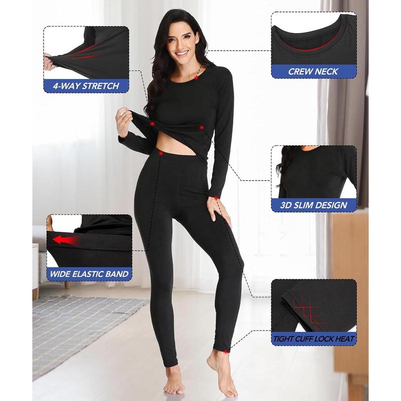 Women 's Thermal Underwear Set with Lightweight Ultra Soft Fleece Lined,Long John Set, Skiing Base Layer Womenswear Lady