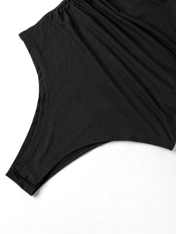 Women's Solid Color Ruched Mock Neck Bodysuit, Casual Long Sleeve Bodysuit for Daily Wear, Ladies Clothes for All Seasons Tops