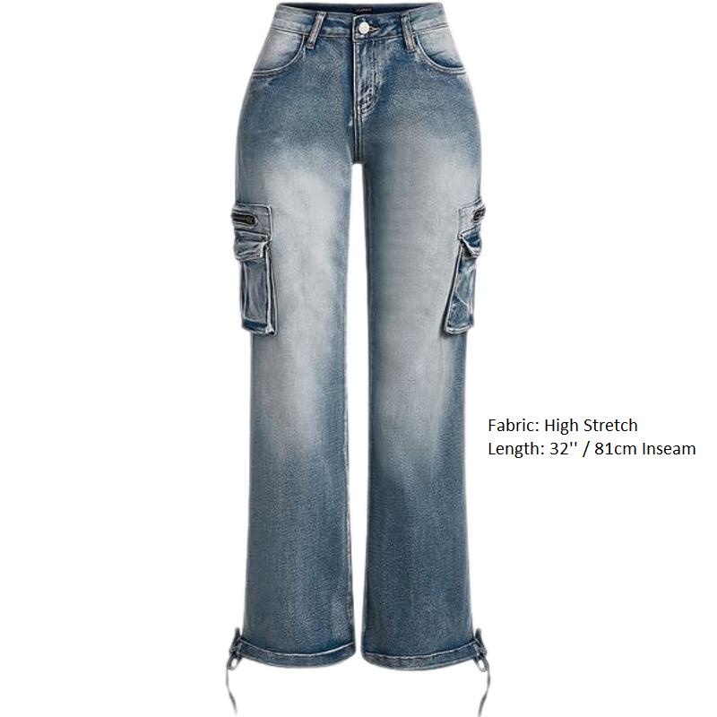 90s Vintage Flap Pocket Low Waist Cargo Jeans