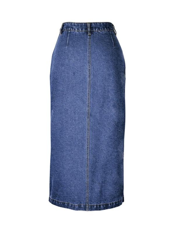 Women's Plain Button Front High Waist Denim Skirt, Fashion Casual A Line Midi Denim Skirt for Daily Outdoor Wear, Jean Skirts for Women, Denim Skirt Outfit, Ladies Bottoms for All Seasons