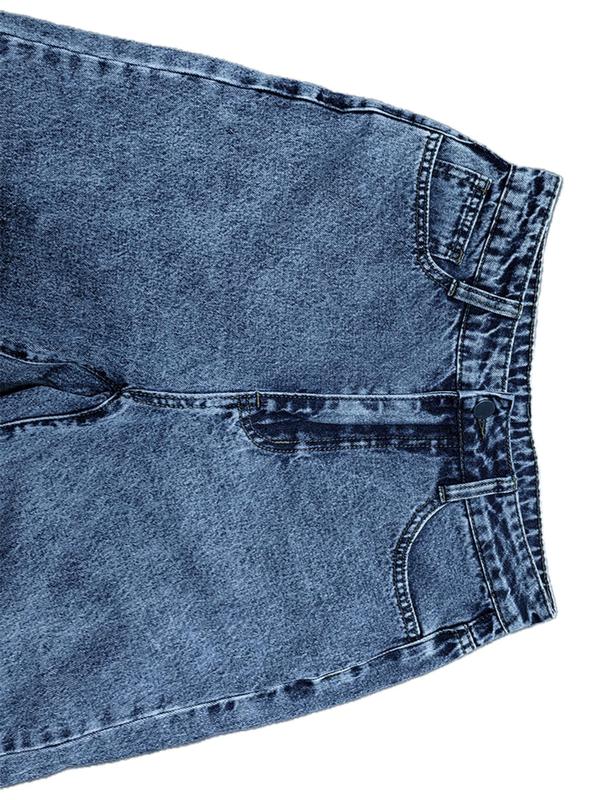 Women's Plain Button Fly Straight Leg Denim Jeans, Casual Pocket Design Trousers for Daily Wear, Ladies Bottoms for All Seasons