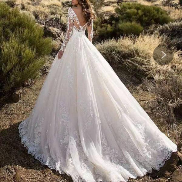 Fashionable Elegant New Women's Long-Sleeved off-Shoulder Bridal Wedding Dress Dress Formal Dress High-End Fashion