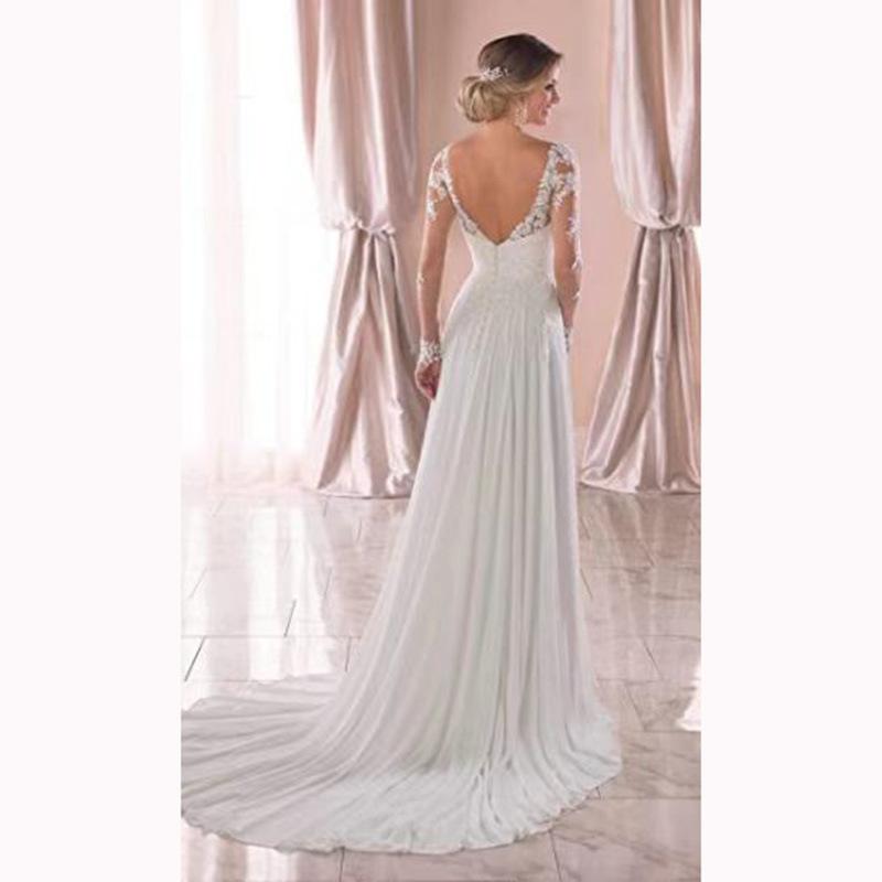 58-HS3494 Wedding dress trailing V-neck long-sleeved lawn wedding travel pat backless lace light wedding dress