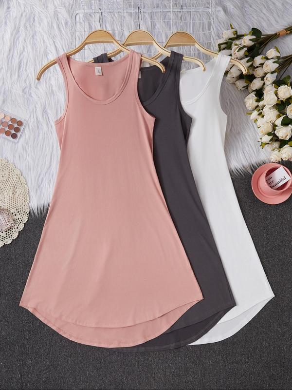 Women's Solid U Neck Tank Nightdress, Casual Soft Comfortable Sleeveless Nightgown for Daily Wear, Ladies Sleepwear for All Seasons