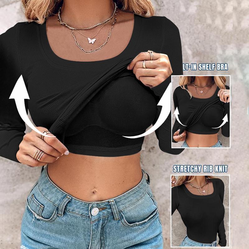 Chicme Round Neck Built-in Bra Ribbed Tank Top Casual Comfort