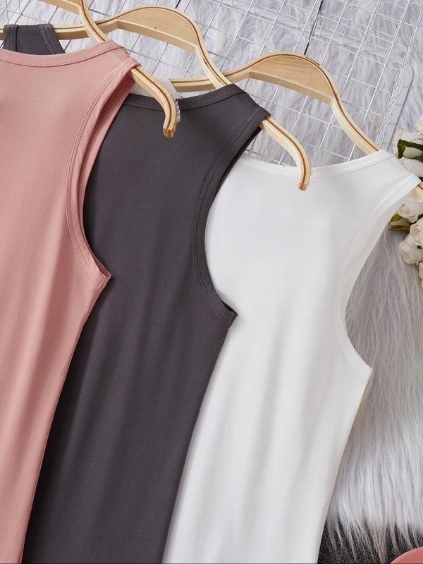 Women's Solid U Neck Tank Nightdress, Casual Soft Comfortable Sleeveless Nightgown for Daily Wear, Ladies Sleepwear for All Seasons