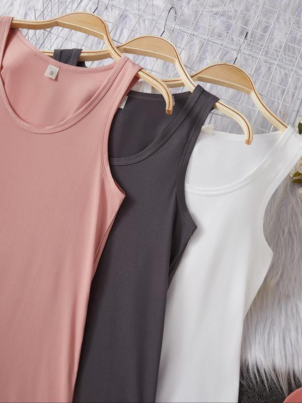 Women's Solid U Neck Tank Nightdress, Casual Soft Comfortable Sleeveless Nightgown for Daily Wear, Ladies Sleepwear for All Seasons