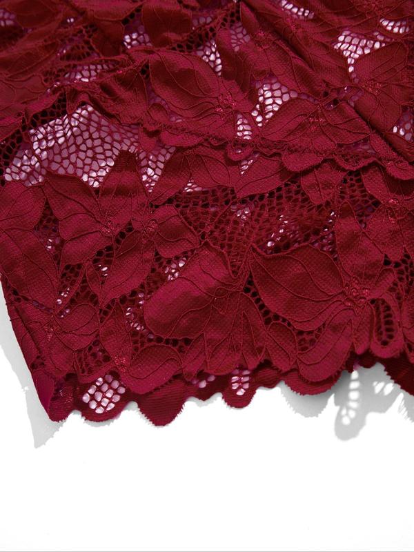 Women's Plants Embroidery Lace Sexy Lingerie Bodysuit, Romantic Deep V Neck Tie Backless Halter Sheer Bodysuit, Ladies One-Piece Lingerie for Nightwear