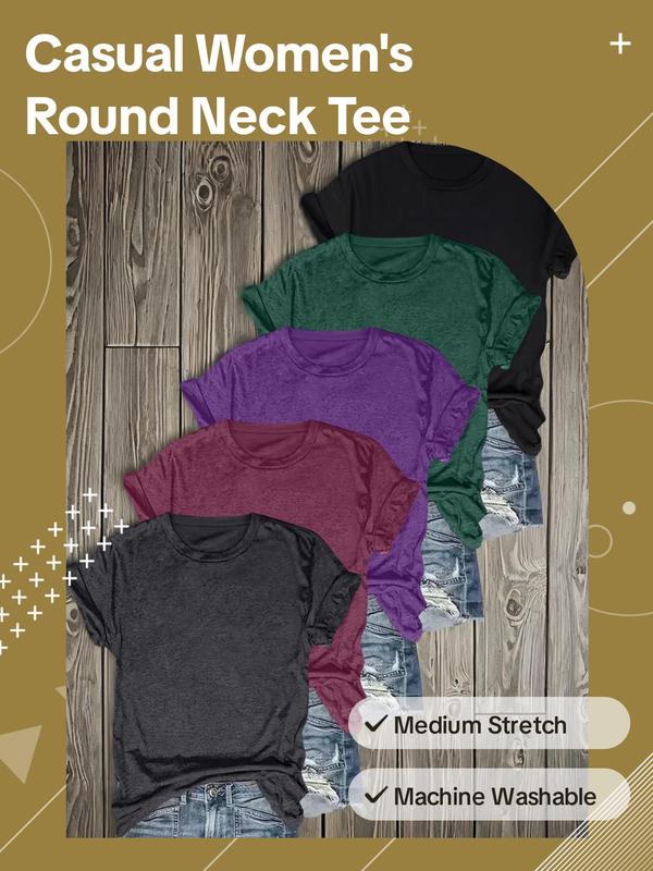Women's Solid Round Neck Tee, Casual Short Sleeve Crew Neck T-shirt for Summer, Basic Tees, T Shirts for Women, Ladies Clothes for Daily Wear