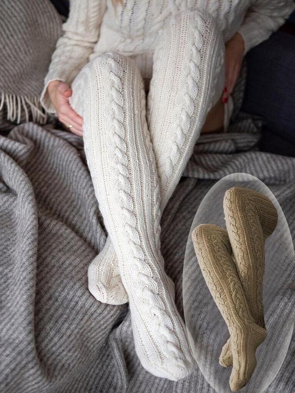 Women's Solid Textured Over The Knee Socks, Casual Warm Comfy Thigh High Socks for Fall & Winter, Women's Socks for Daily Wear