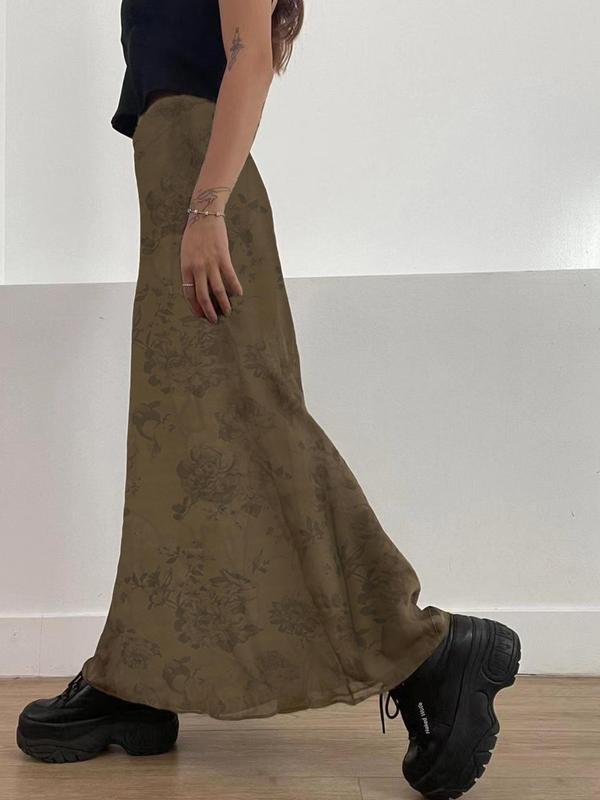 Women's Floral Print Zipper A Line Skirt, Summer Clothes Women, Casual Vintage Fashionable Long Skirt for Daily Wear, Women's Bottoms for Summer