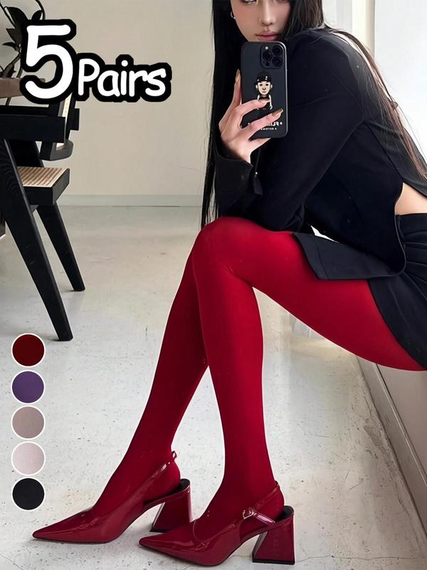 Women's Solid Color Tights, Casual Comfy High Stretch Tights for Daily Wear, Ladies Socks for All Seasons