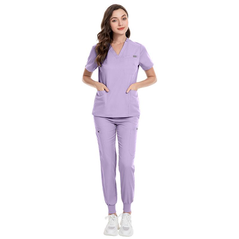 Elastic surgical gown wholesale V-neck short-sleeved hospital nurse suit female Korean version wash clothes male spot