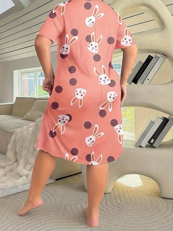  Butterfly & Rabbit Print Round Neck Nightdress, Casual Soft Comfortable Short Sleeve Nightgown for Women, Women's Sleepwear for All Seasons