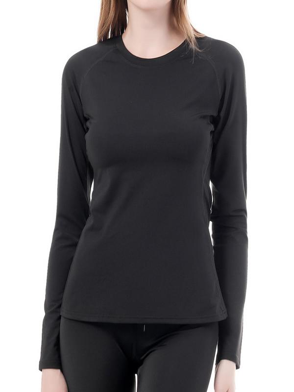 Women's Solid Long Sleeve Thermal Underwear, Casual Comfy Base Layer Top for Winter, Ladies Thermal Tee for Indoor Outdoor Wear