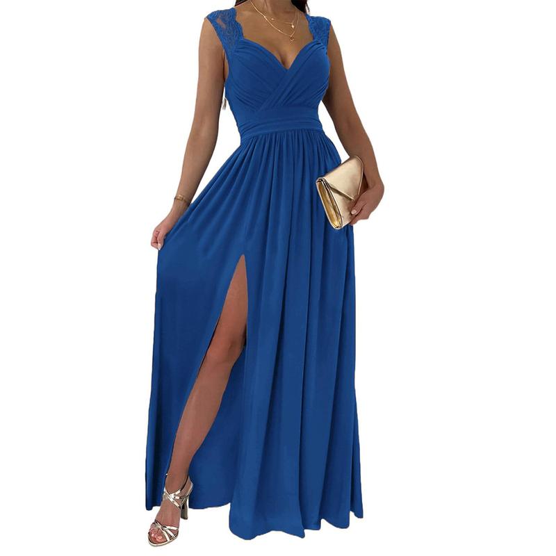 Dokotoo Womens 2024 Formal Dresses Wrap V-Neck Ruched Sexy Bridesmaid Wedding Guest Maxi Dresses