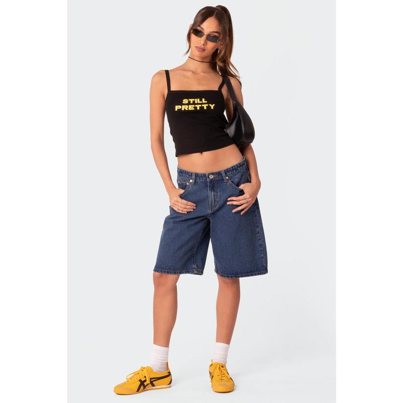 Oversized Low Rise Denim Bermuda Shorts
