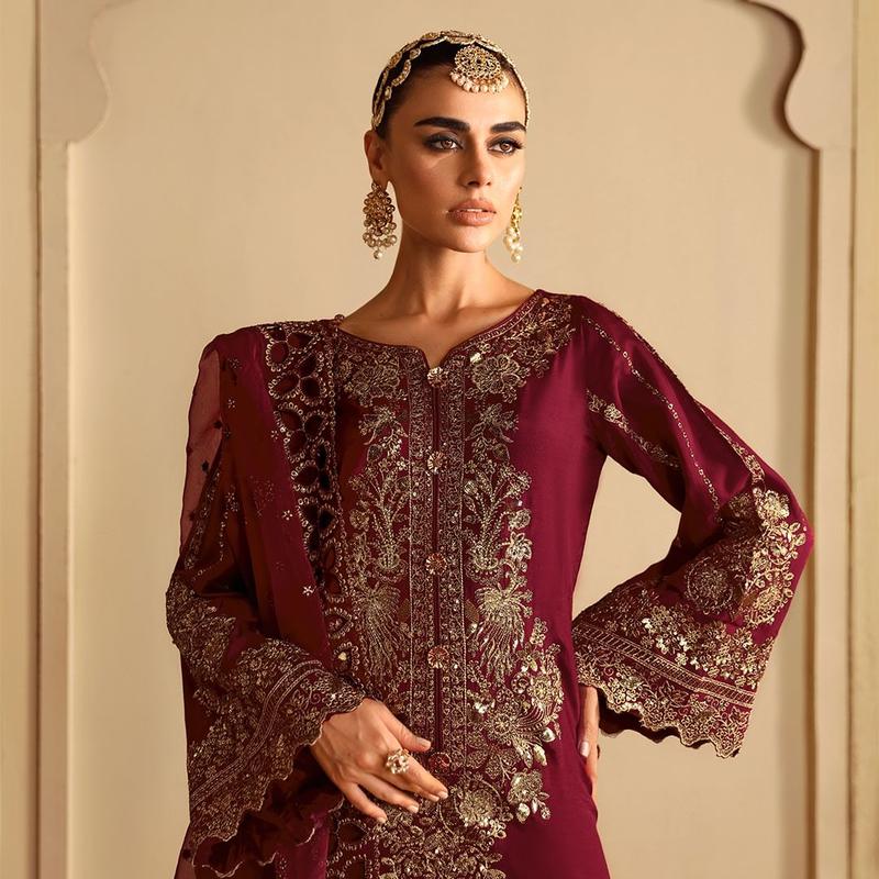 ROSHAN Premium Raw Silk SH04 - Women's Traditional Clothing colored  wedding dress Dress Dupatta